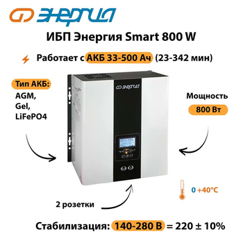 ИБП Энергия Smart 800W - ИБП и АКБ - Энергия ИБП Smart - Магазин стабилизаторов напряжения Ток-Про